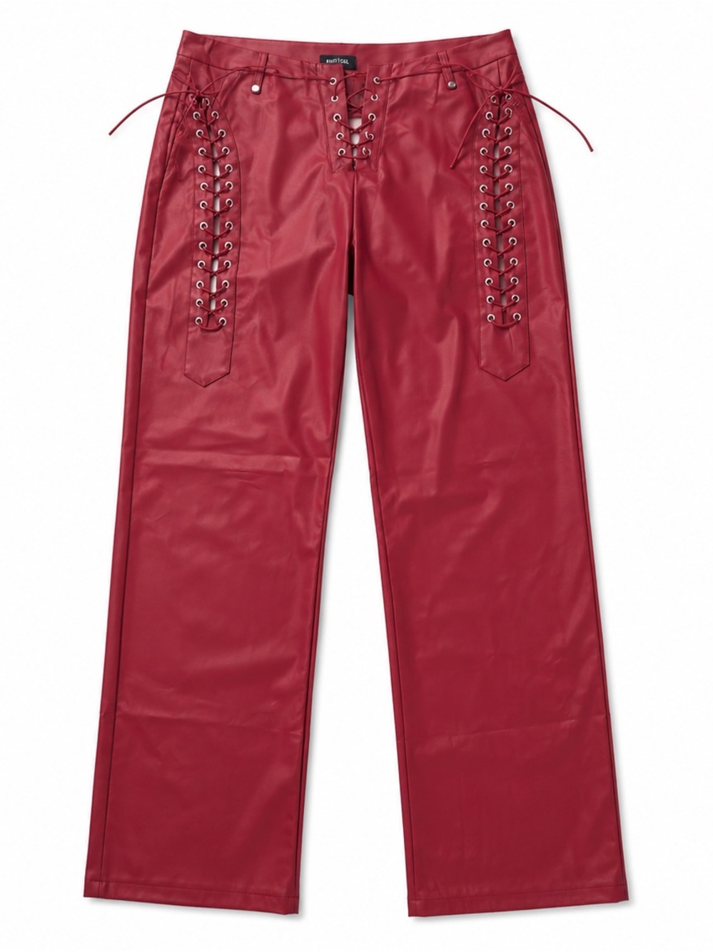 Amazon Red Faux Leather Lace-Up Wide Leg Pants